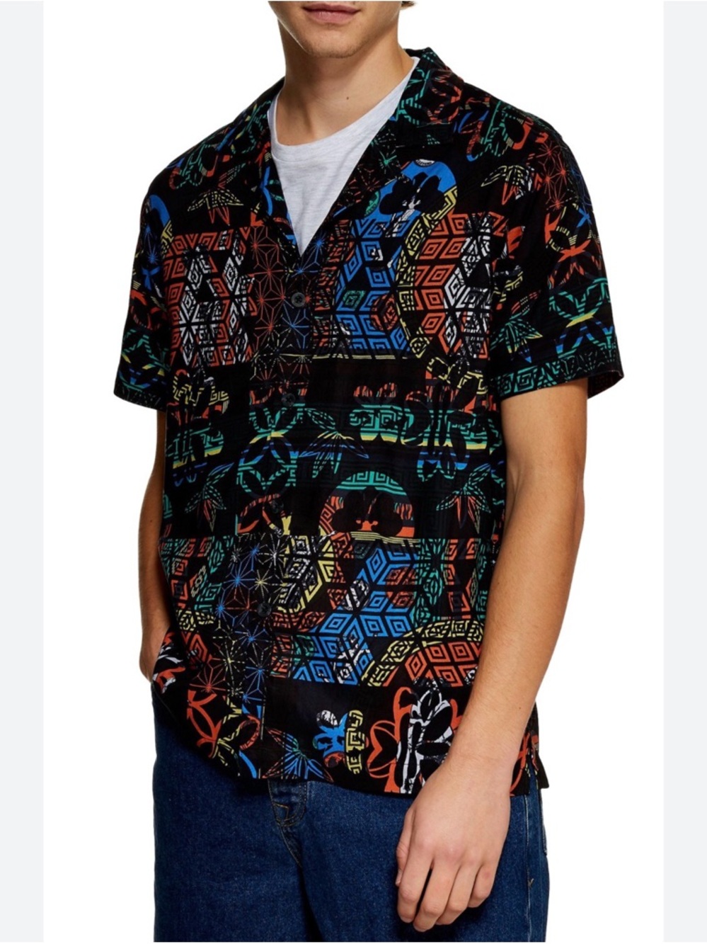 Topman Men’s Tropical Tribal Print Camp Shirt Size Small